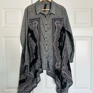 ARATTA SILENT JOURNEY | Chambray Paisley Mixed Media Asymmetrical Blouse | Large